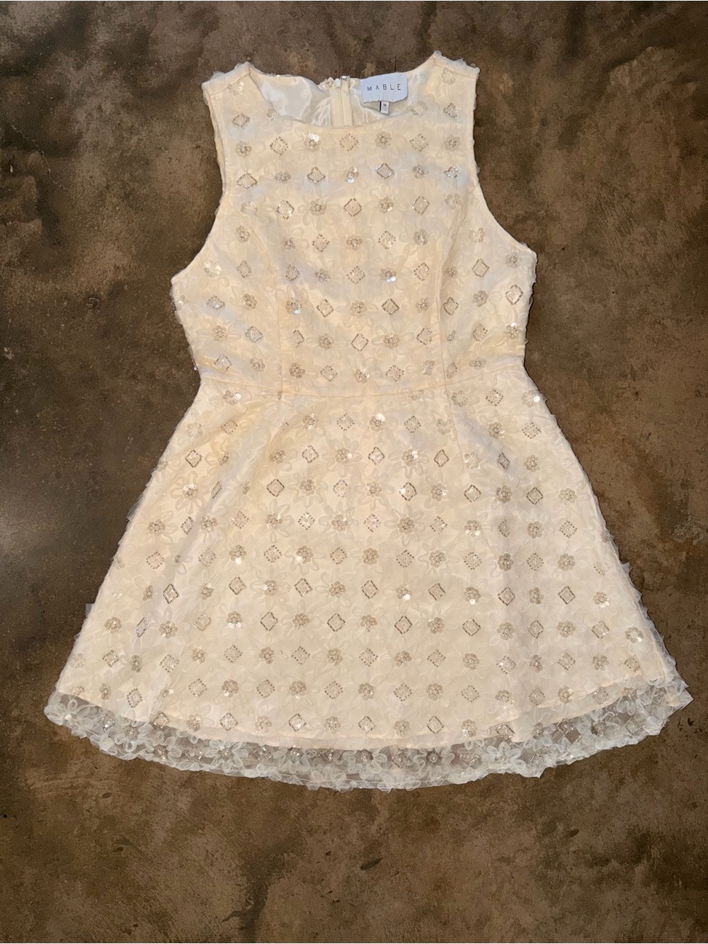 Mable Ivory Floral Sequin Appliqué Fit & Flare Party Dress Medium